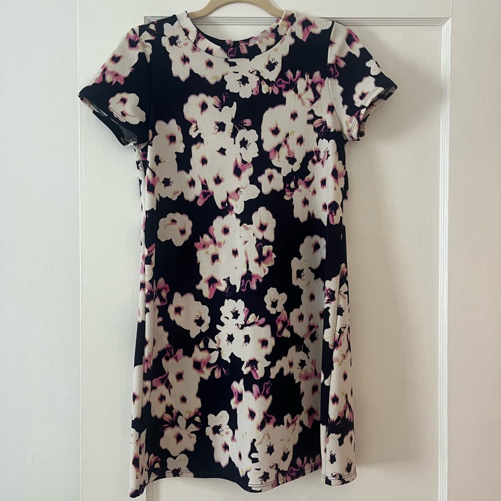 one clothing Black Floral Dress with Cream and Pink Accents